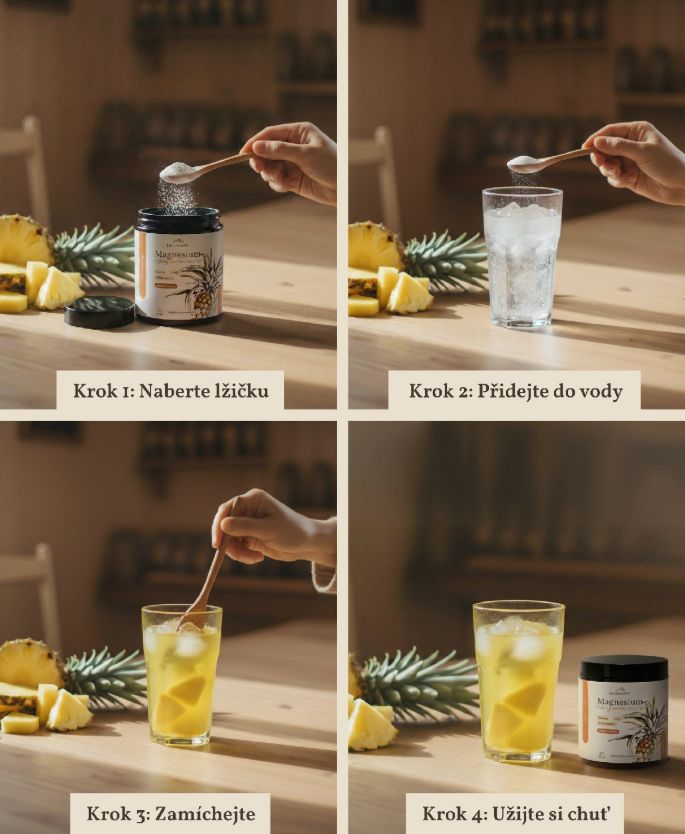 Herbyway Magnesium 3 formy hořčíku 1 200 mg, příchuť ananas