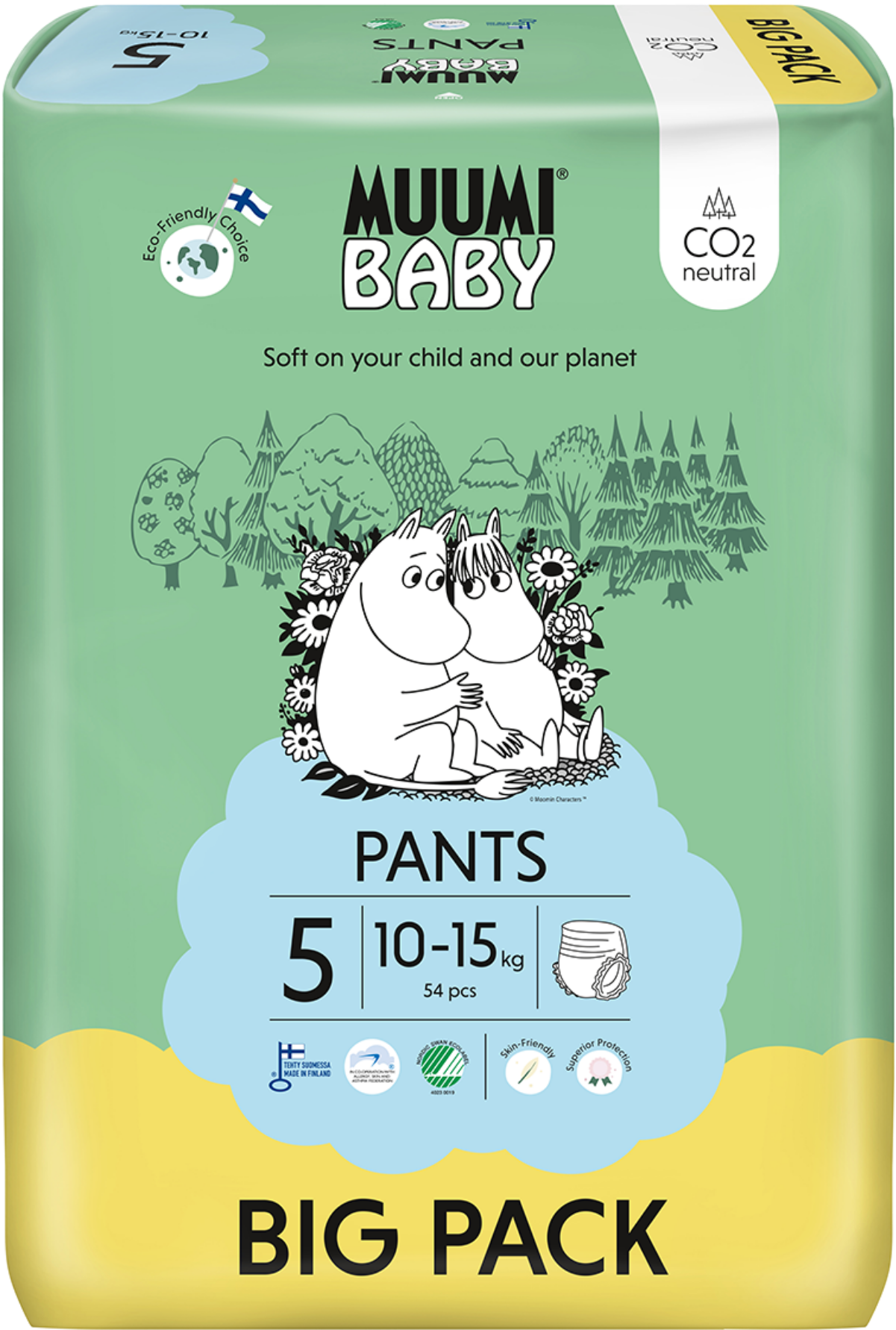 Muumi Baby Pants 5 Maxi+ 10-15 kg kalhotkové eko pleny 54 ks