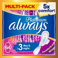 Always Platinum Day & Night (Velikost 3) Hygienické Vložky S Křidélky 64 ks