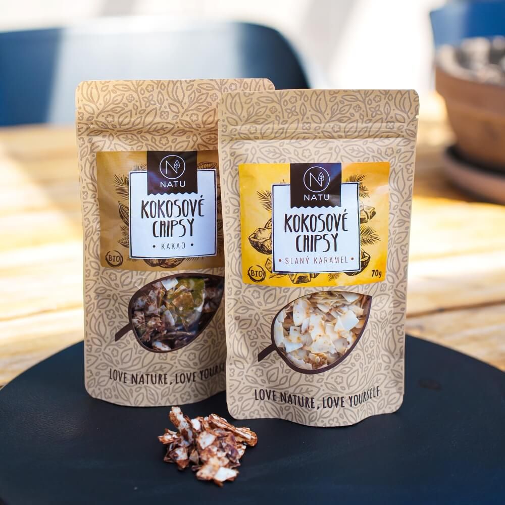 Natu Kokosové chipsy slaný karamel BIO 70 g