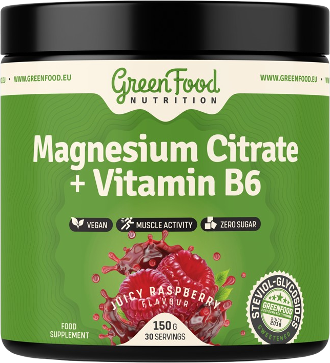 GreenFood Nutrition Magnesium Citrate + Vitamin B6, juicy raspberry 150 g