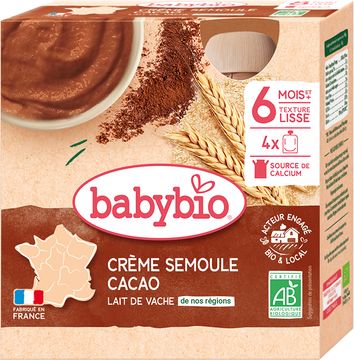 Babybio mléčná krupicová svačinka s kakaem 4 x 85 g