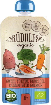Rudolfs BIO kapsička, Batáty, brokolice, mrkev s lososem 110 g