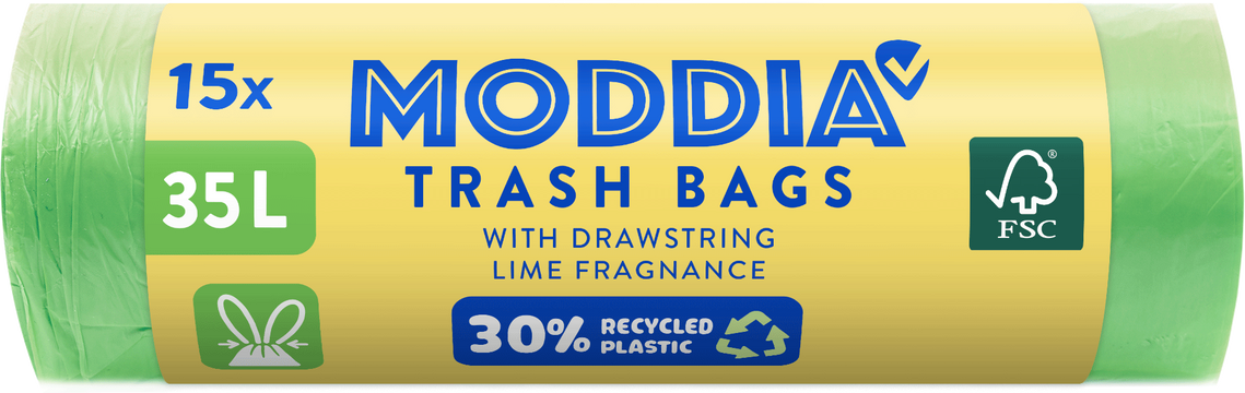 Moddia Odpadkové pytle s vůní limetky a zatahovací páskou 15 x 35 l