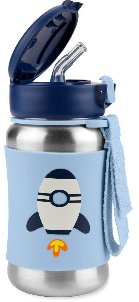 Skip Hop Spark Style Láhev s brčkem na vodu nerez Raketa 12m+ 350 ml