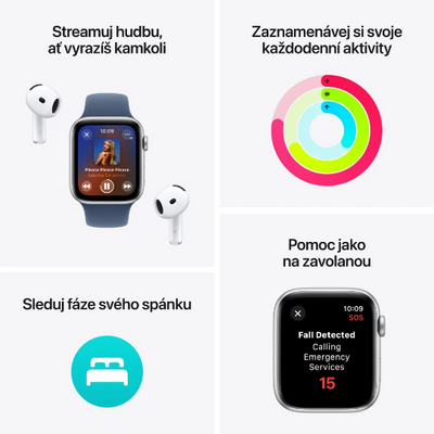 Apple Watch SE (2024) Cellular 44mm Stříbrný hliník s oblačně modrým provlékacím řemínkem