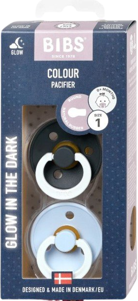 BIBS Colour Noční dudlíky z přírodního kaučuku - velikost 1, Iron/Baby Blue 2 ks