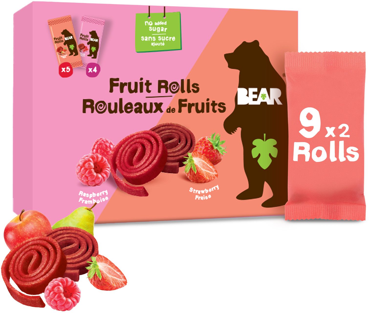 Bear Fruit Rolls jahoda a malina ovocné rolované plátky 9 x 20 g