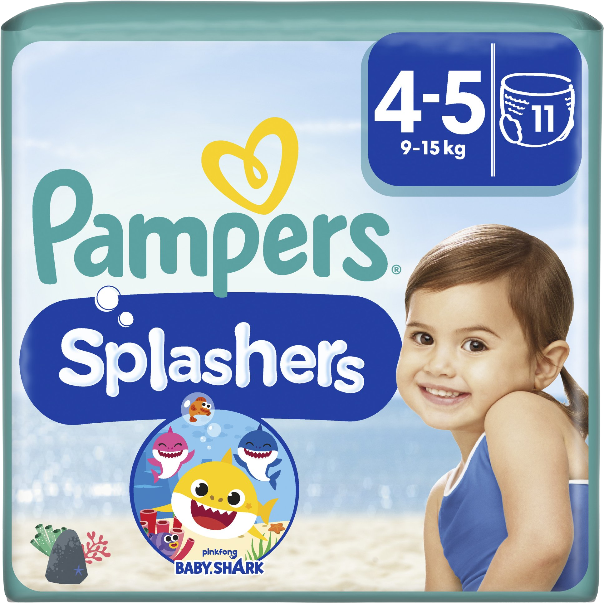 Pampers Splashers Baby Shark Plenkové kalhotky do vody vel.4, 9-15kg 11 ks