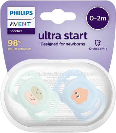Philips Avent Šidítko Ultrastart obrázek 0-2m chlapec 2 ks