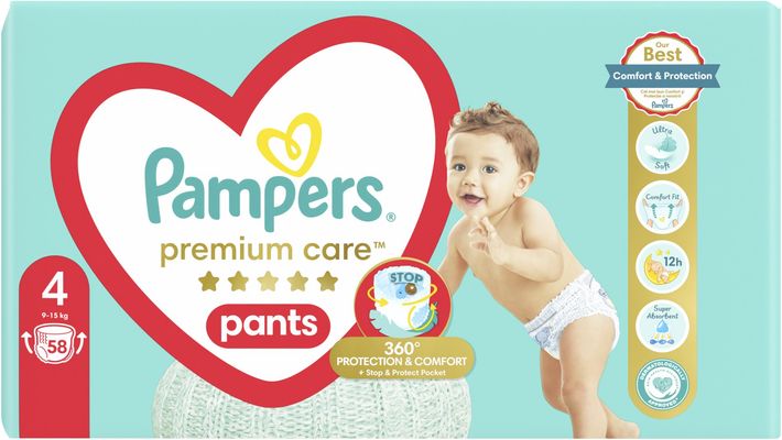 Pampers Premium Care Pants Plenkové kalhotky vel. 4, 9-15 kg, 58 ks