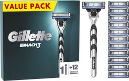 Gillette Mach3 Pánský holicí strojek, 1 holicí strojek Gillette, 12 náhradních holicích hlavic