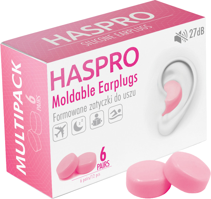 Haspro Mold6 silikonové špunty do uší, růžové 6 párů 12 ks