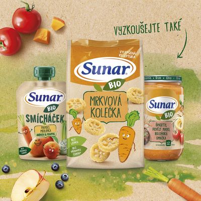 Sunar BIO ovocná kapsička Smícháček banán, hruška, dýně, batáty a borůvky 100 g