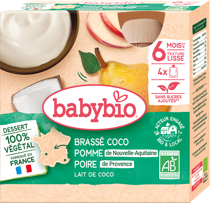 Babybio svačinka s kokosovým mlékem - jablko a hruška 4 x 85 g