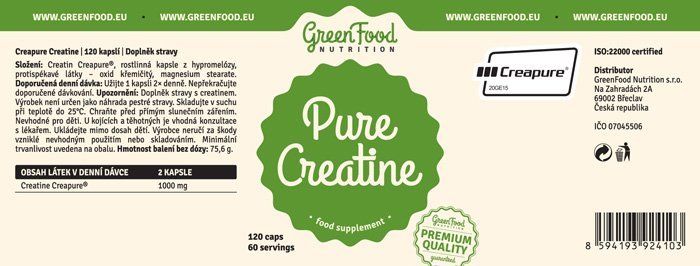 GreenFood Nutrition Pure Creatine Creapure 120 kapslí