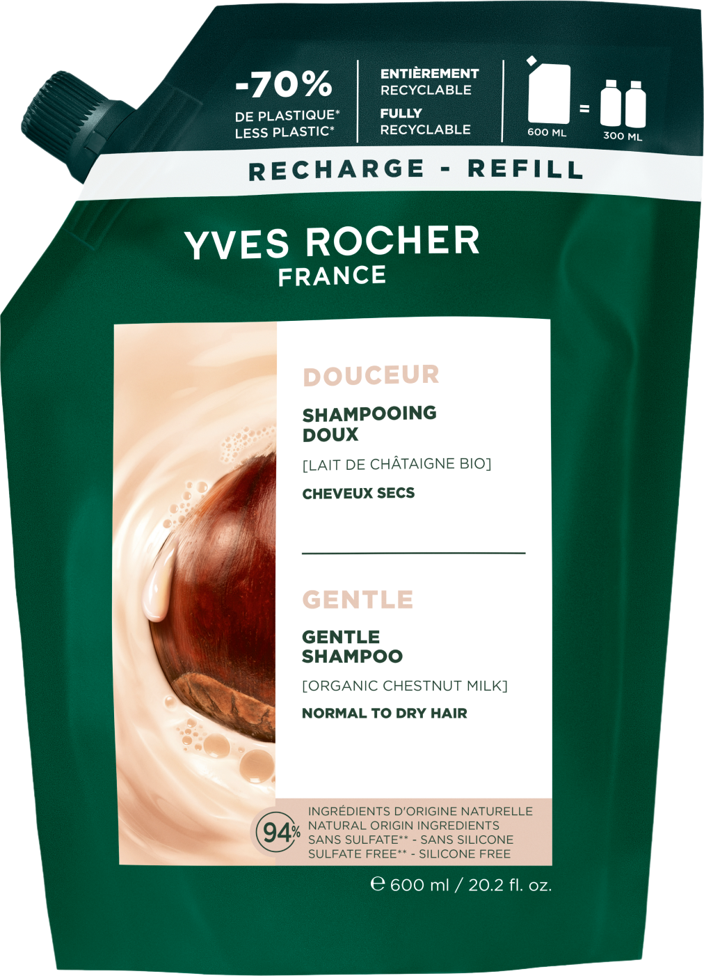 Yves Rocher Haircare Botanical Solutions, Zjemňující šampon 600 ml