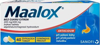 Maalox BEZ CUKRU CITRON 40 žvýkacích tablet