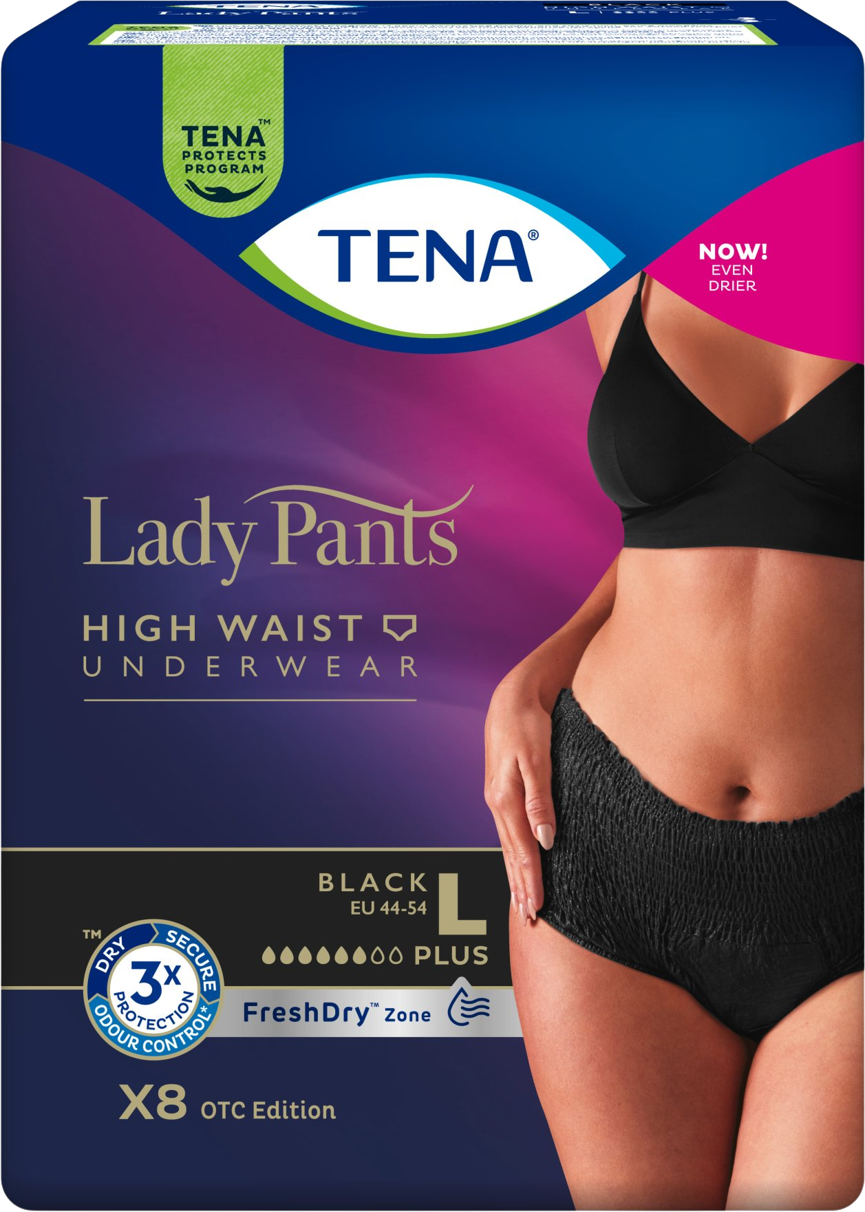 Tena Lady Pants Plus Black L inkontinenční kalhotky 8 ks