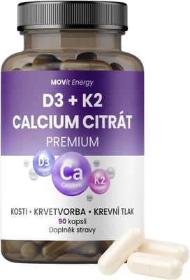 MOVit Energy Vitamín D3 1000 IU + K2 75 mcg + Calcium Citrát 90 kapslí