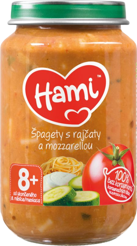 Hami zeleninový příkrm Špagety s rajčaty a mozzarellou, 8+ 200 g