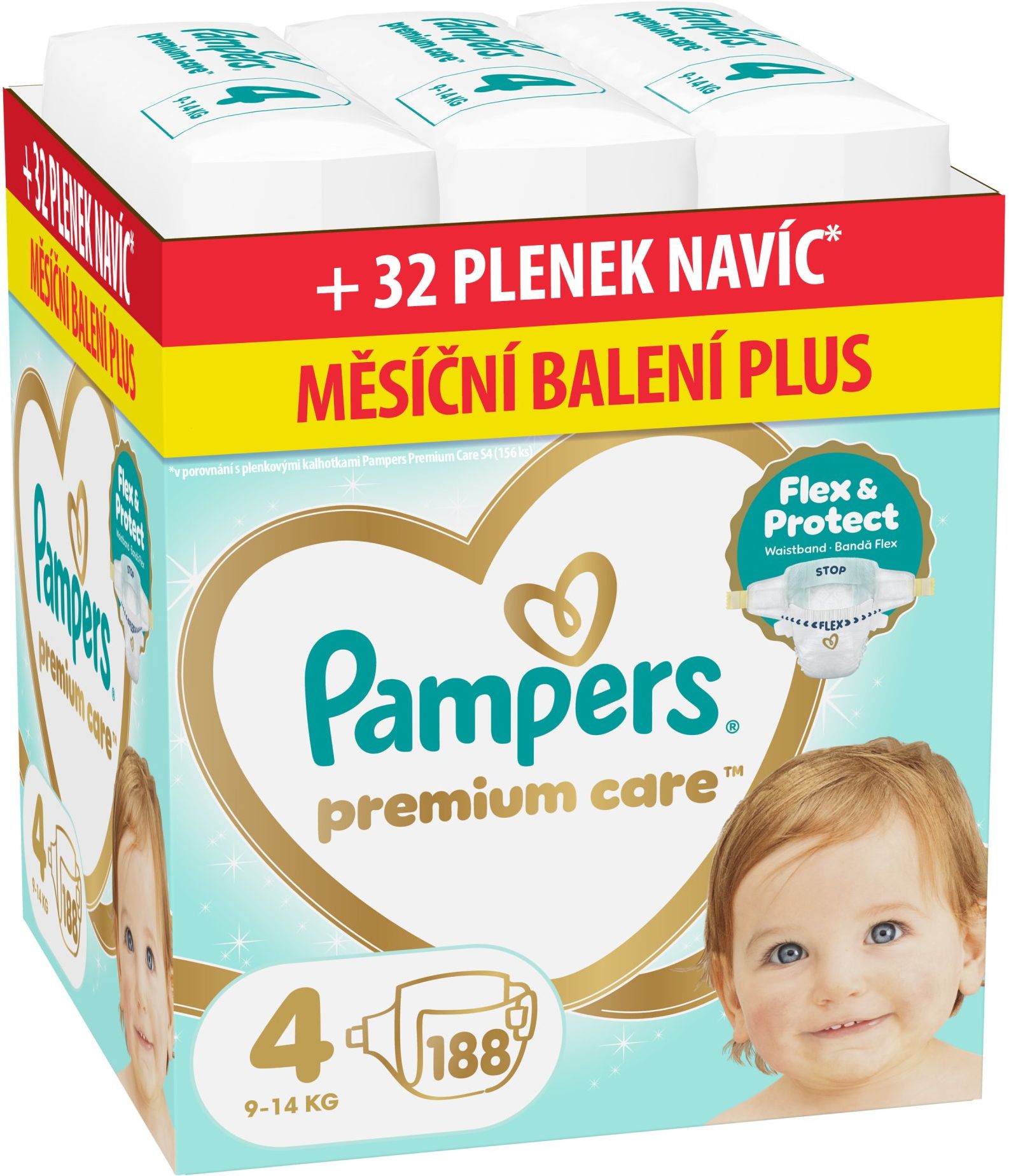 Pampers Premium Care Velikost 4, 9kg-14kg 188 ks