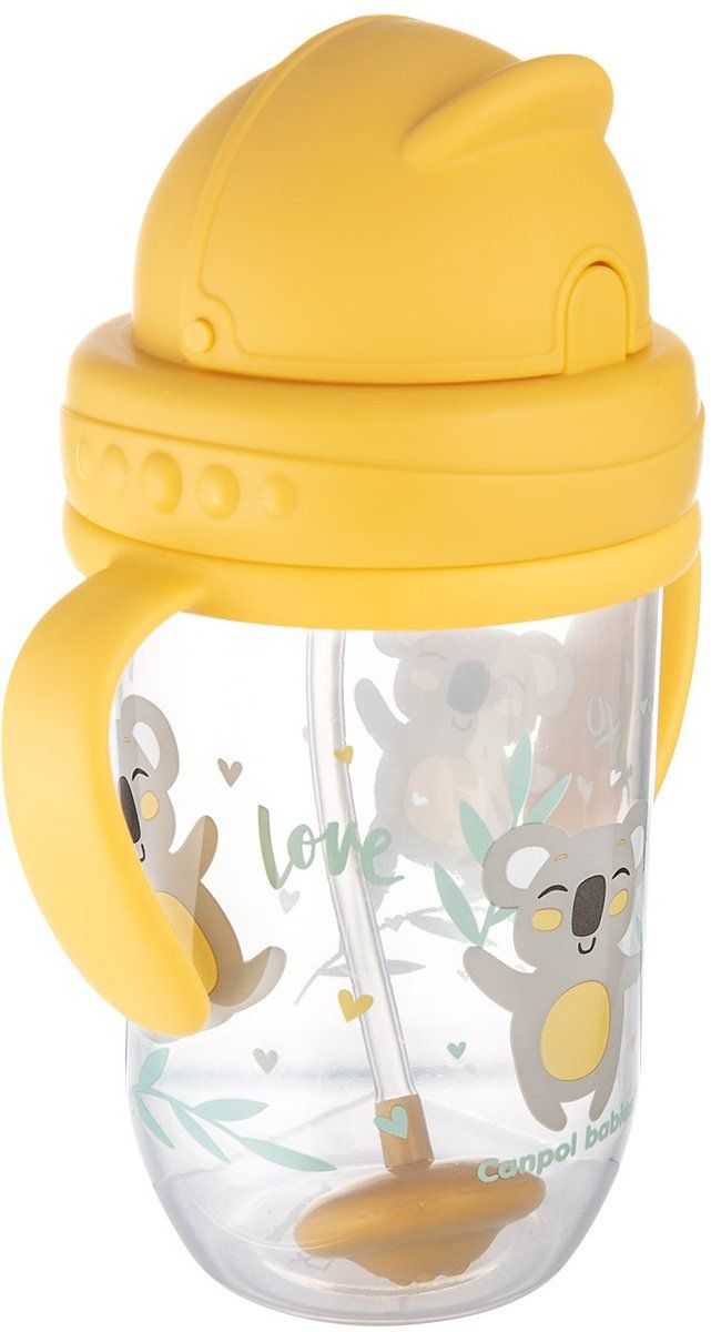 Canpol babies szívószálas pohár súlyokkal 6M+ (sárga) 270 ml