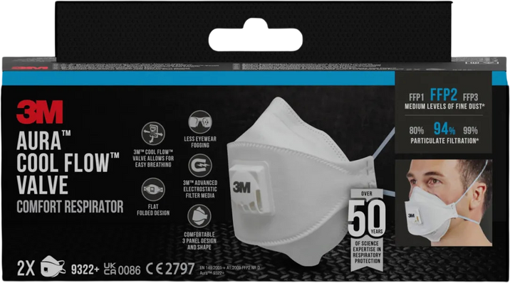 3M 9322 Aura respirátor proti částicím s ventilem FFP2 2 ks