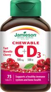 Jamieson Vitamíny C a D3 500 mg/500 IU tablety na cucání s příchutí třešně 75 tablet