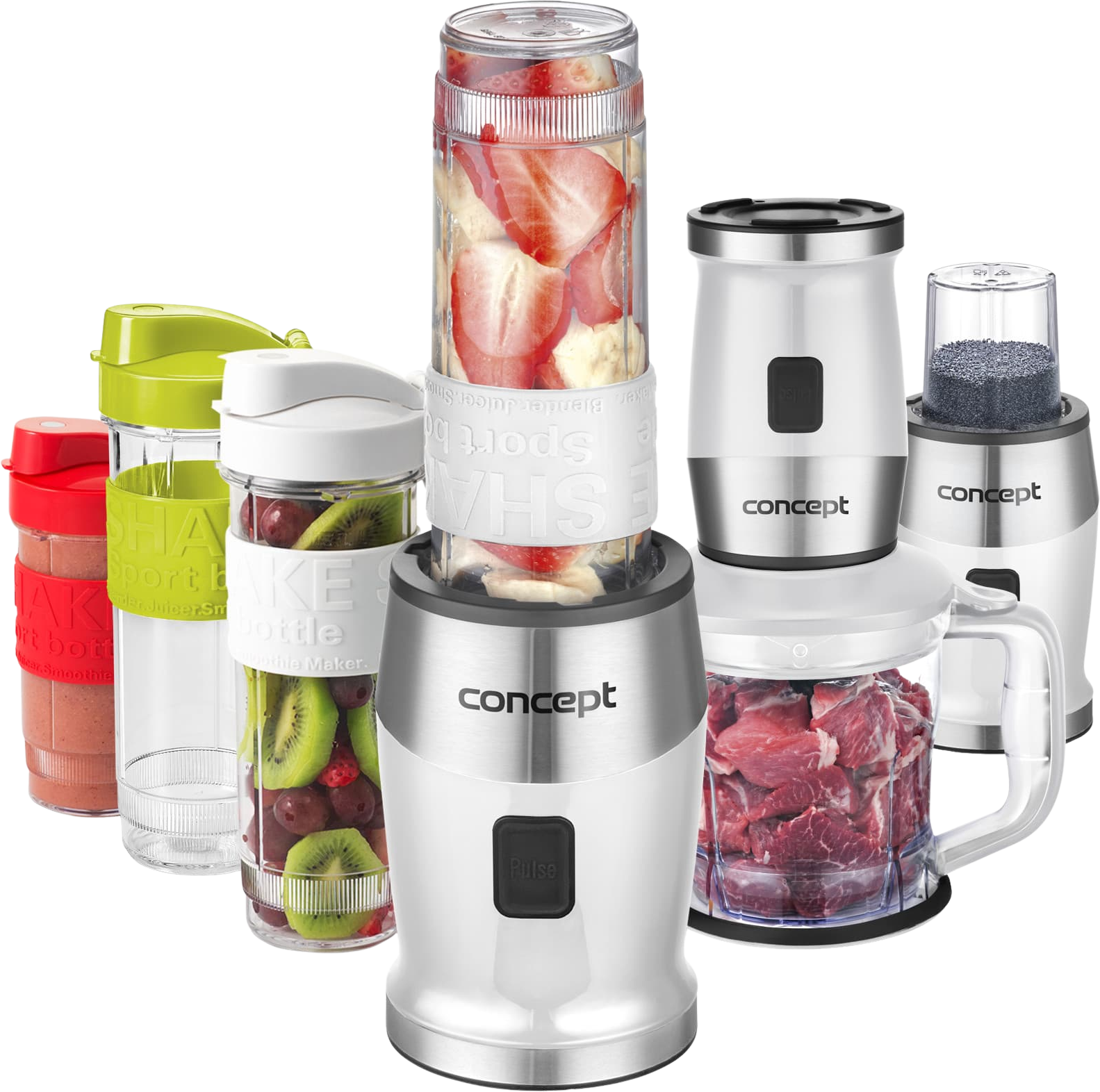 Concept Fresh&Nutri Bílý smoothie mixér, chopper, mlýnek + 2 lahve 570 ml + 400 ml