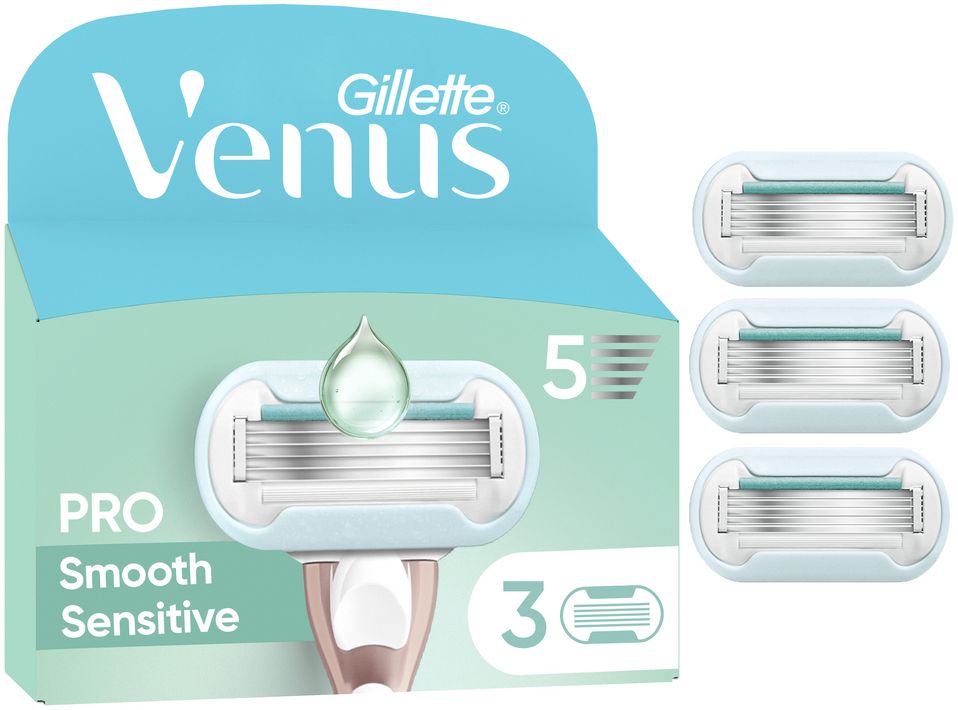 Gillette Venus Dámské holicí hlavice pro citlivou pokožku, Venus Pro Smooth Sensitive 3 ks