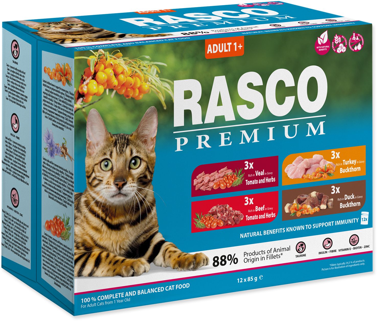 RASCO PREMIUM Kapsičky Cat Pouch Adult - 3x beef, 3x veal, 3x turkey, 3x duck