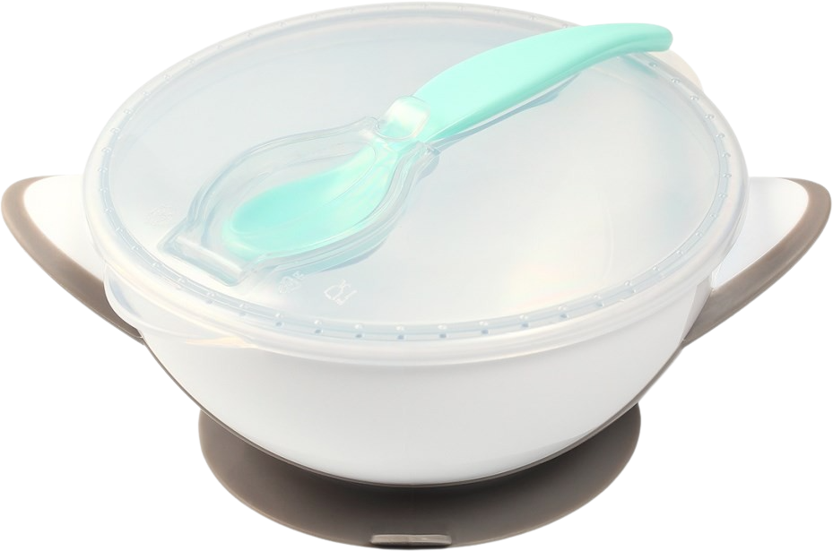 BabyOno Miska uzavíratelná s přísavkou a lžičkou šedá 300 ml