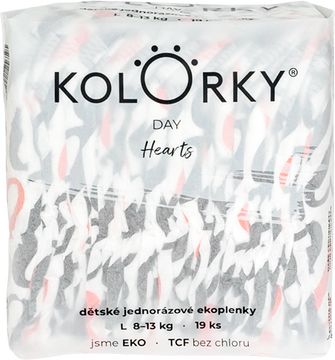 Kolorky Day srdce L 8-13 kg jednorázové eko plenky 19 ks