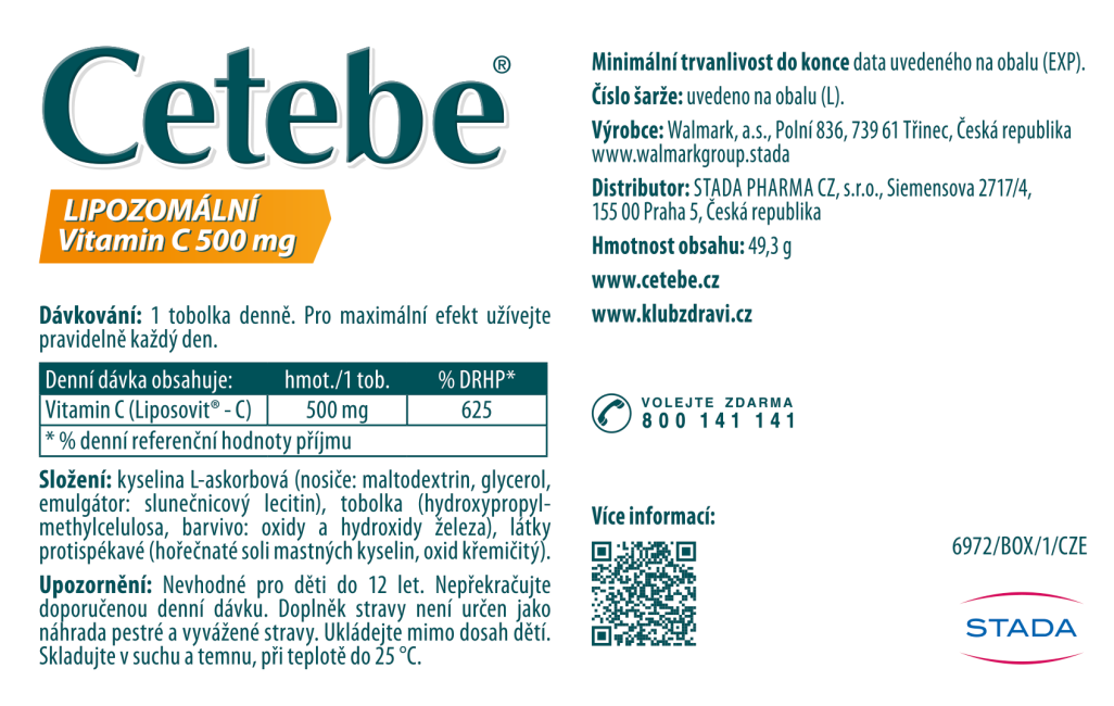 Cetebe Lipozomální vitamin C 500 mg 60 tobolek