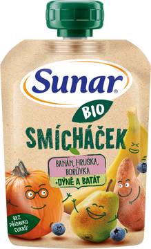 Sunar BIO ovocná kapsička Smícháček banán, hruška, dýně, batáty a borůvky 100 g