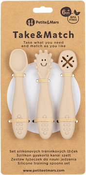 Petite&Mars Set silikonových tréninkových lžiček Take&Match Desert Sand 6m+ 3 ks