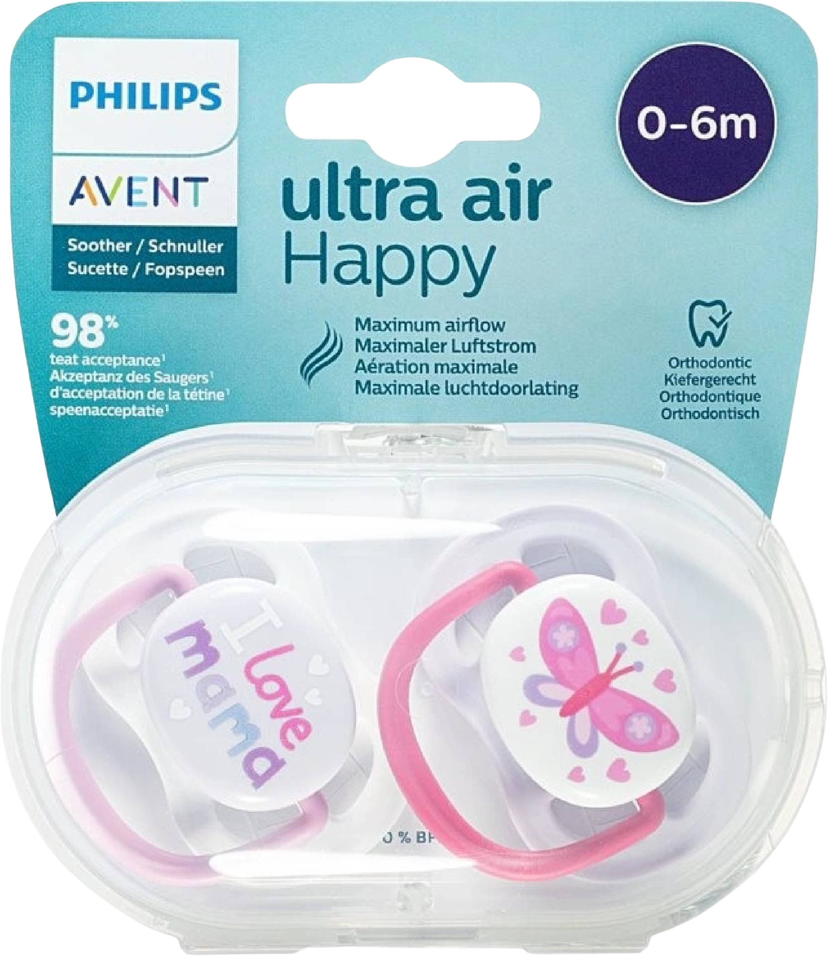 Philips Avent Avent Šidítko Ultra air Text 0-6m dívka 2 ks