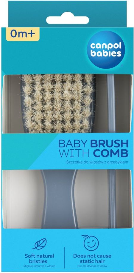 Canpol babies Hřeben a kartáč přírodní měkký GOLD modrý