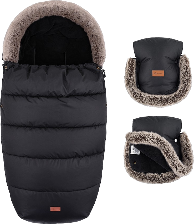 Petite&Mars Set zimní fusak Comfy 4v1 + rukavice na kočárek Furry Forever Black