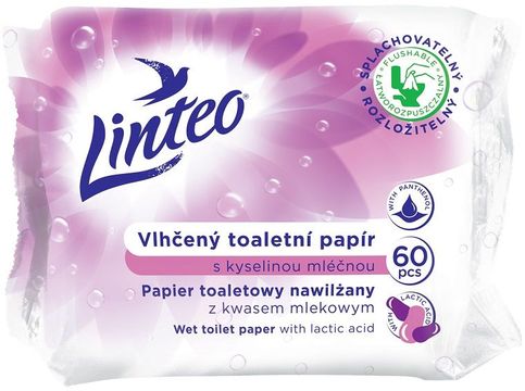 Linteo Vlhčený toaletní papír s kyselinou mléčnou 60 ks