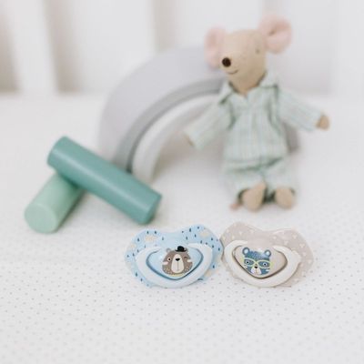 Canpol babies Set symetrických silikonových dudlíků 6-18m Bonjour Paris modrý 2 ks