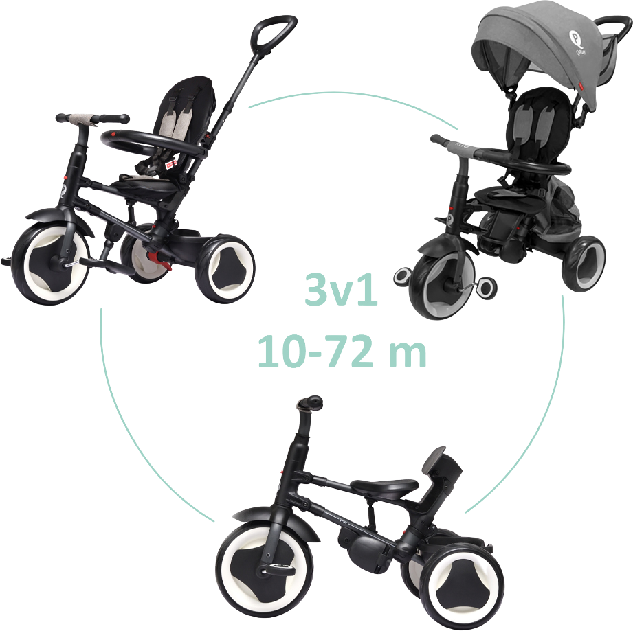 Qplay Tříkolka Rito eva plus Grey, věk 10-72 měsíců 105 cm