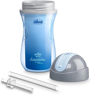Chicco Termo lahev netekoucí s brčkem 14m+ modrá 266 ml
