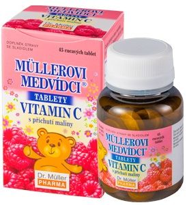 Dr.Muller Müllerovi medvídci s vitamín C a příchutí maliny, cucavé tablety 45 ks