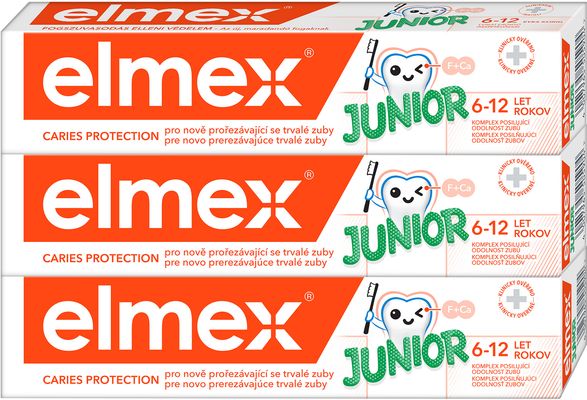 Elmex Junior zubní pasta pro děti ve věku 6-12 let triopack 3 x 75 ml