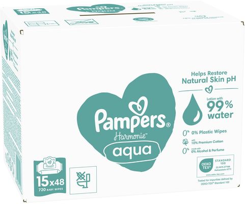 Pampers Harmonie Aqua Plastic Free Vlhčené ubrousky 15 x 48 ks