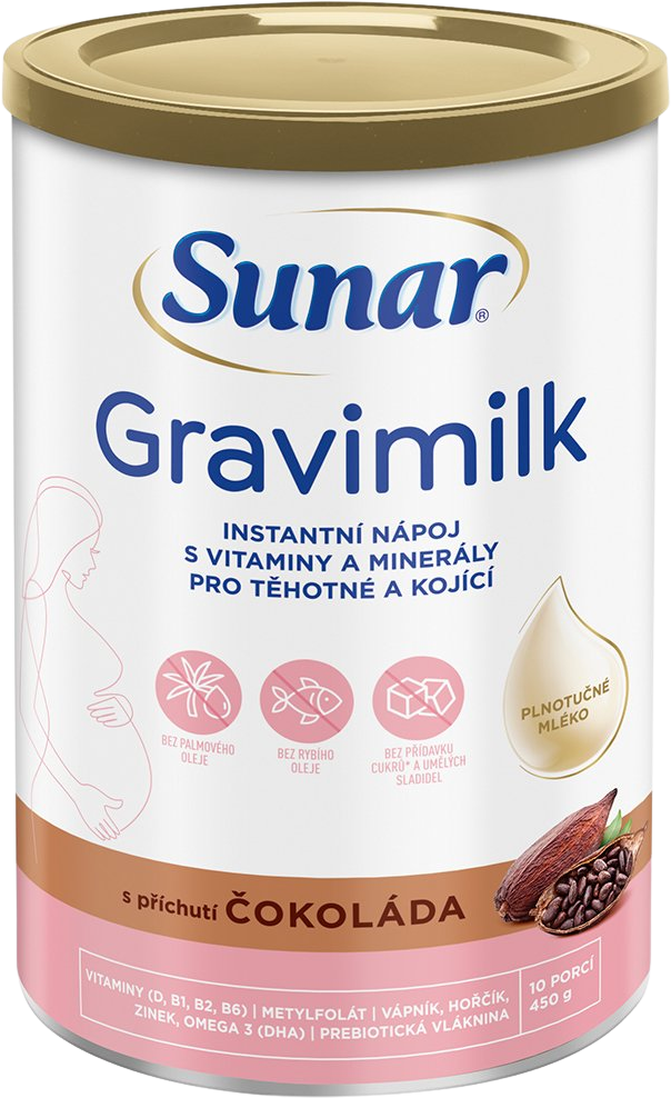 Sunar Gravimilk s příchutí čokoláda pro těhotné a kojící ženy 450 g