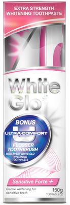 White Glo Zubní pasta Sensitive Forte + Kartáček a mezizubní kartáček 150 g