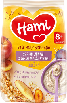 Hami Kaše mléčná se 7 obilninami s jablkem a švestkami 210 g
